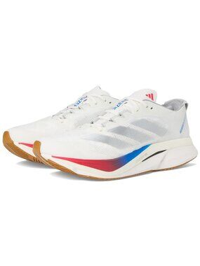 Adidas Womens Adizero Boston 12 W, White/Matte Silver/Pure Ruby, Size 7